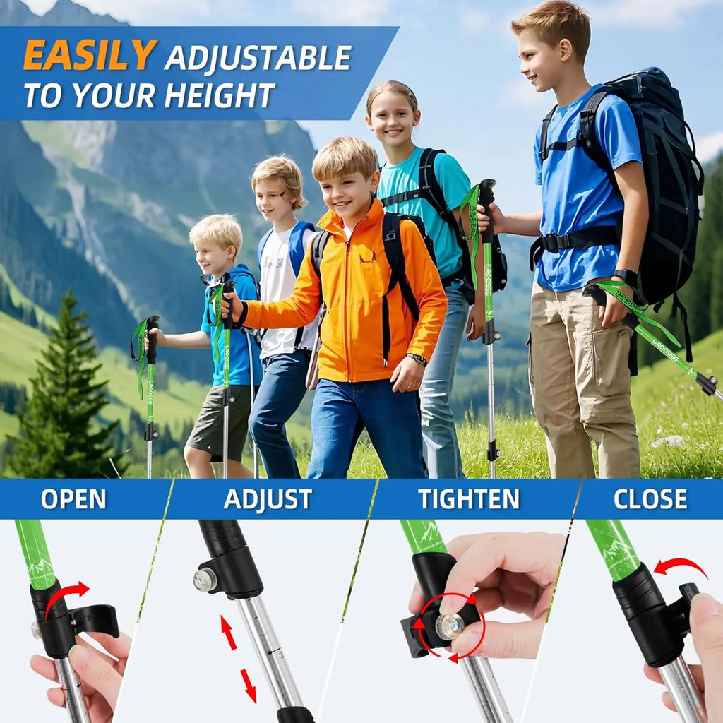 Lightweight Collapsible Kids Hiking Poles - Retractable Kids Hiking Stick, Telescoping Aluminum Trekking Poles 2 Pack