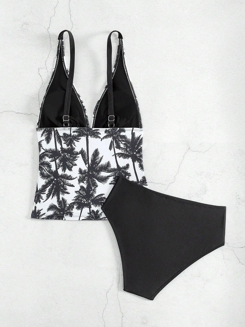 2 Piece Tankini Swimsuit Set Palm Print High Waisted Bikini Beach Vacation Swimwear