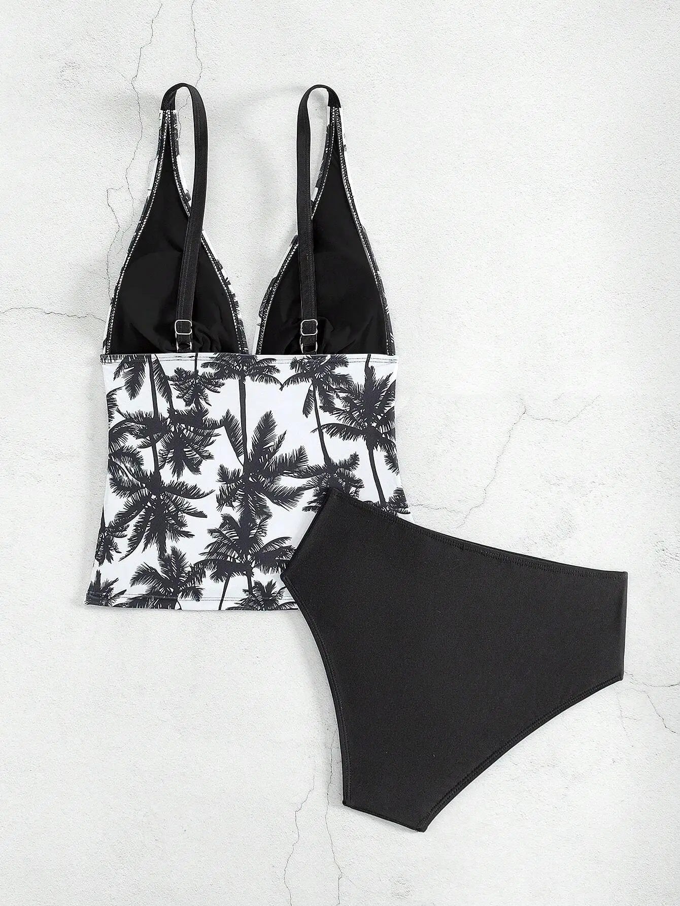 2 Piece Tankini Swimsuit Set Palm Print High Waisted Bikini Beach Vacation Swimwear