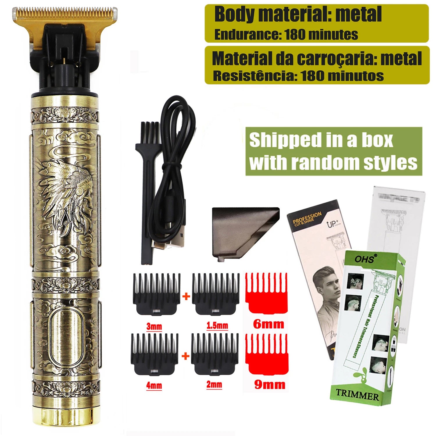 OHS Rechargeable  Vintage T9 Cordless Hair Cutting Machine Electric Shaver For Man Hair Clipper Barber Trimmer Beard Razors