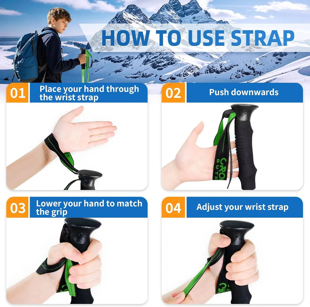 Lightweight Collapsible Kids Hiking Poles - Retractable Kids Hiking Stick, Telescoping Aluminum Trekking Poles 2 Pack