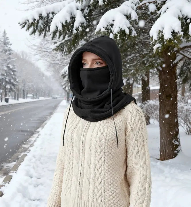 Unisex Winter Balaclava Knit Hood - Windproof Mask with Drawstring, Motorcycle Riding Headgea Warm Knitted Cap Cold Weather