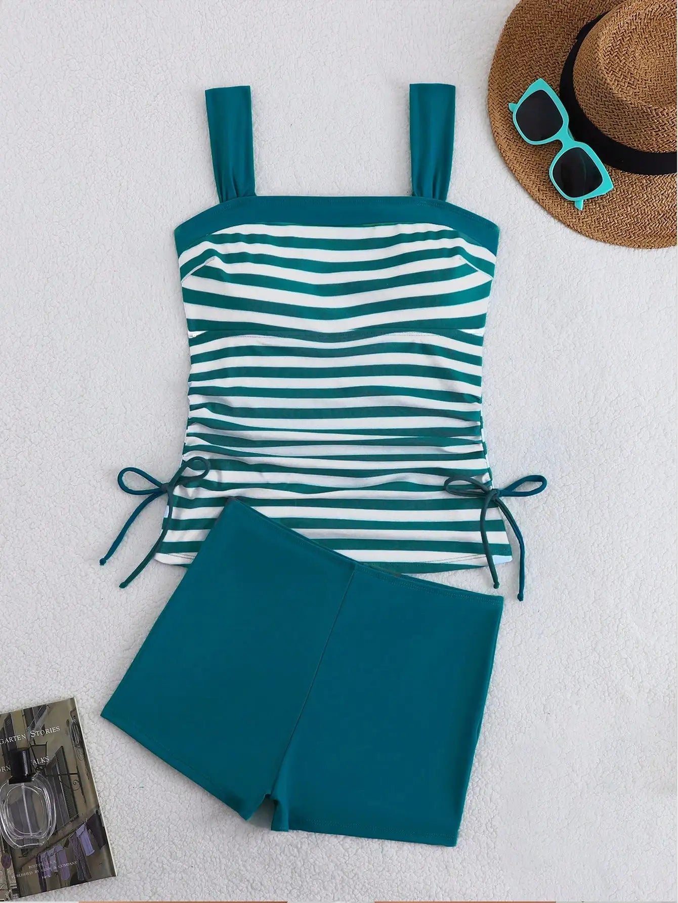 Women Striped Tankini Swimwear 2 Piece Set Beach Vacation Pool Party