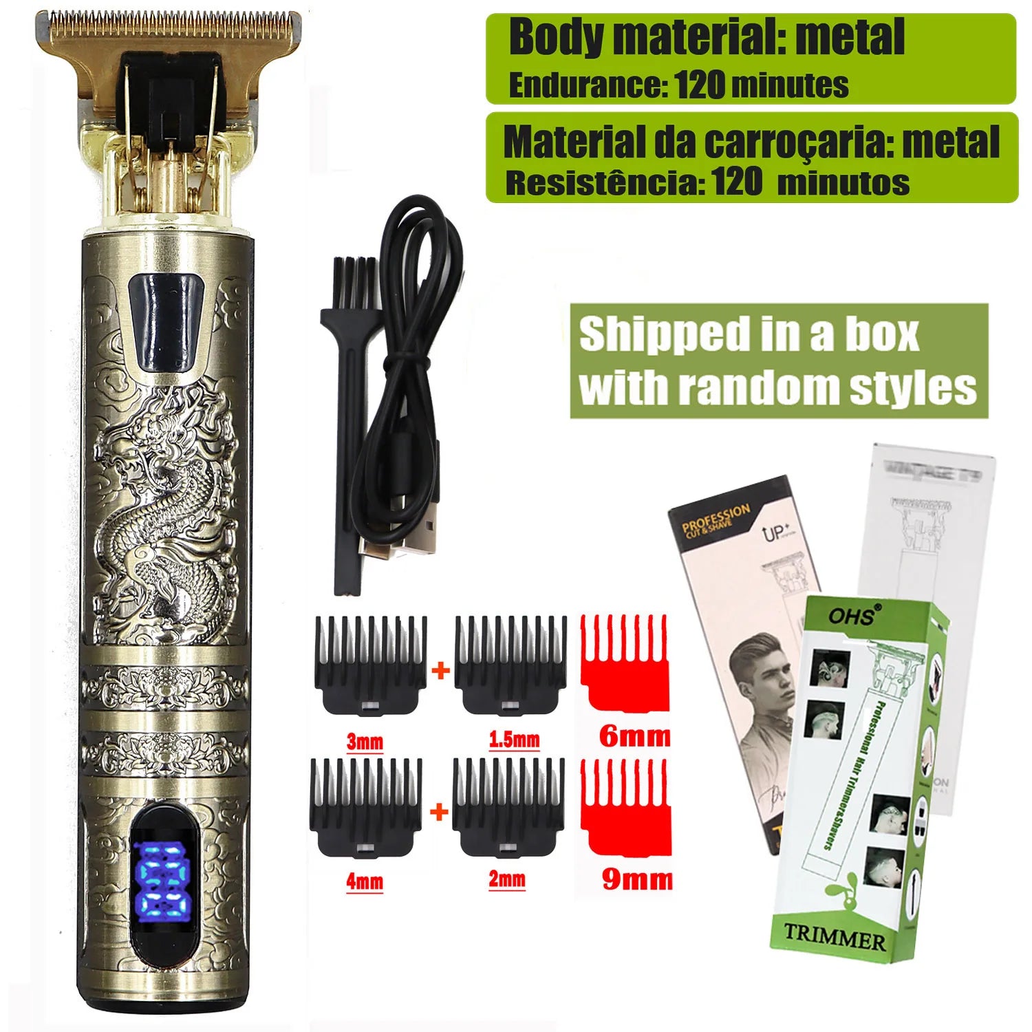 OHS Rechargeable  Vintage T9 Cordless Hair Cutting Machine Electric Shaver For Man Hair Clipper Barber Trimmer Beard Razors