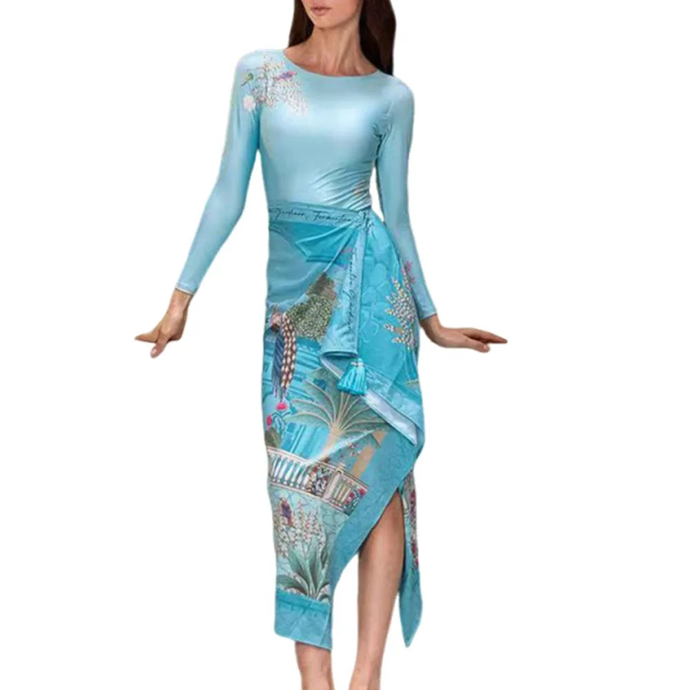 2Pcs/Set Fashion Summer Women's Swimwear Long-Sleeved Sports Women Swimsuit Sunscreen Vintage Beachwear Vacation