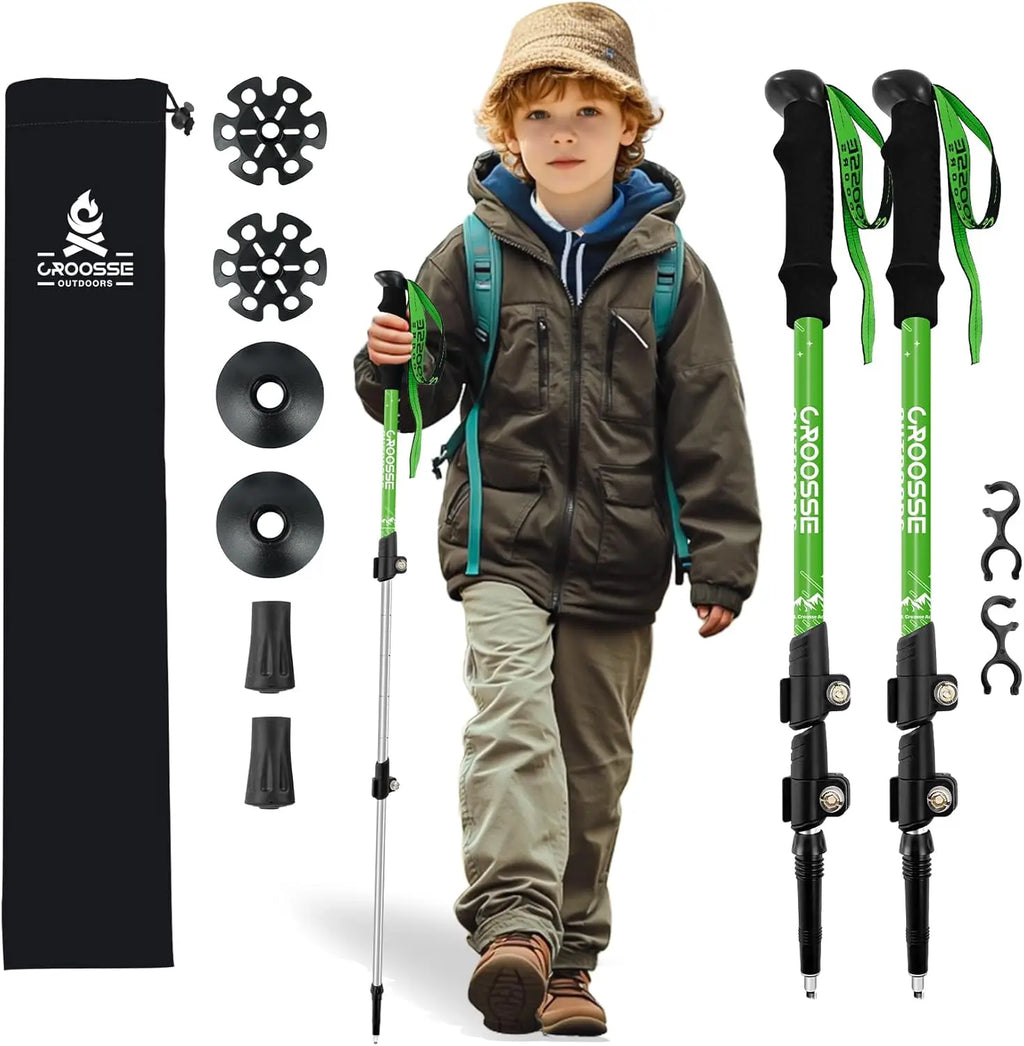Lightweight Collapsible Kids Hiking Poles - Retractable Kids Hiking Stick, Telescoping Aluminum Trekking Poles 2 Pack
