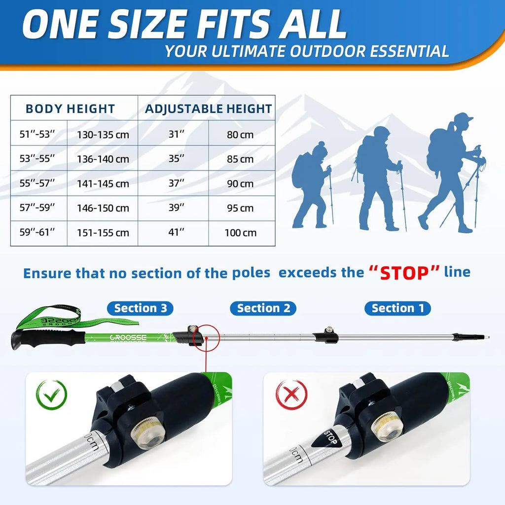 Lightweight Collapsible Kids Hiking Poles - Retractable Kids Hiking Stick, Telescoping Aluminum Trekking Poles 2 Pack