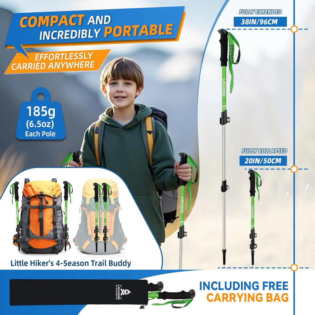 Lightweight Collapsible Kids Hiking Poles - Retractable Kids Hiking Stick, Telescoping Aluminum Trekking Poles 2 Pack