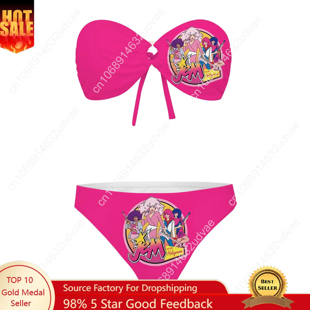 Jem and The Holograms Strapless Swimsuit Womens Bathing Suits Personalized Fashion Swimwear Pool Bikini Customize Beachwear