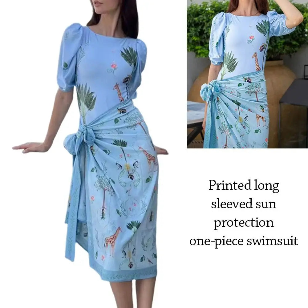 2Pcs/Set Fashion Summer Women's Swimwear Long-Sleeved Sports Women Swimsuit Sunscreen Vintage Beachwear Vacation