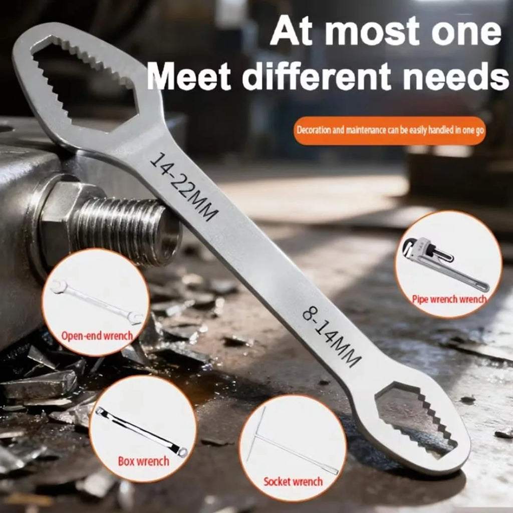 PINMOAP 1PC Multi Functional Wrench With Adjustable Self Tightening Double Head Wrench Convenient Tool For Cars Bicycles Homes