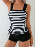 Women Striped Tankini Swimwear 2 Piece Set Beach Vacation Pool Party